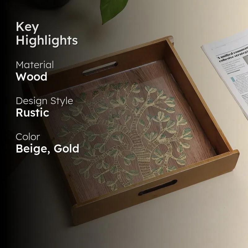 Sona Patta Square Wooden Serving Tray media 2