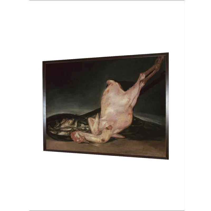 Angled view of the framed plucked turkey hen painting