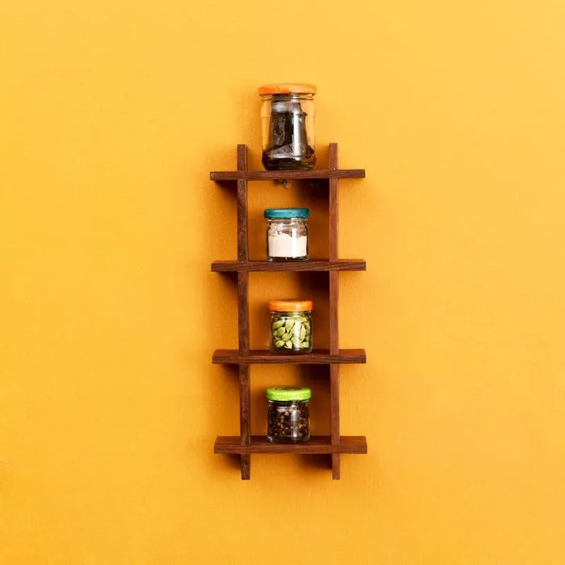 Samparathi Wooden Wall Shelf With Pots - Five Piece Set media 1