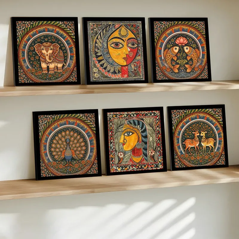 Timeless Motifs Paper Wall Paintings With Frame - Set Of Six media 3