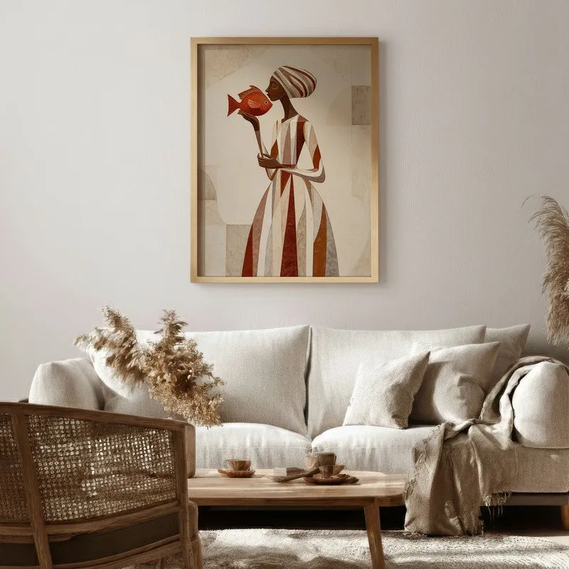 Sahira Traditional Woman Portrait Canvas Wall Painting With Brown Frame media 6