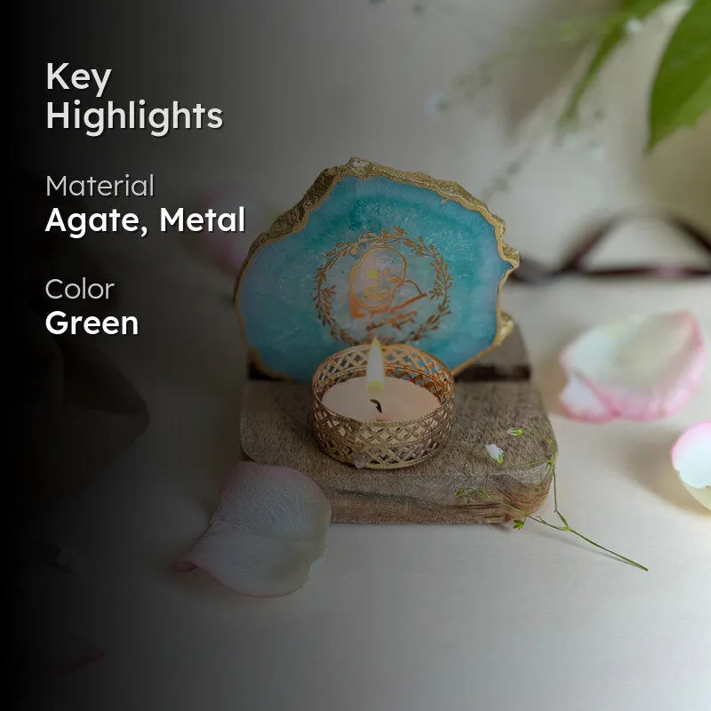 Sacred Guruji Handcrafted Agate Religious Accent With Tealight Candle Holder - Green media 2
