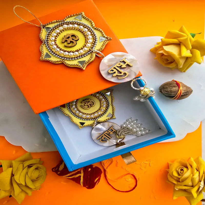 Swastika Mother Of Pearl Latkan (Yellow) - Set Of Two media 4