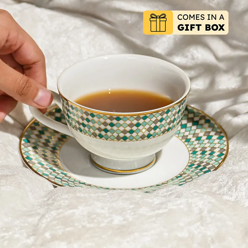 Christolite 24k Gold Brushed Porcelain Tea Cup & Saucer (280 mL) - Set of Six media 1