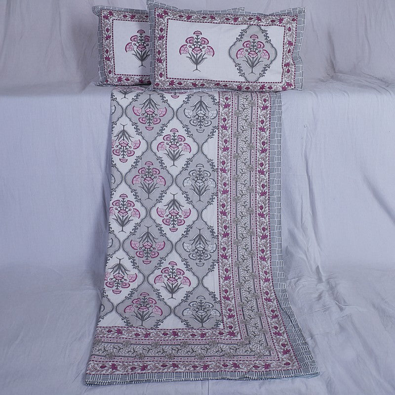 ParamparaBloom Handblock Printed Cotton Bedsheet (Pink) - 400 TC media 6