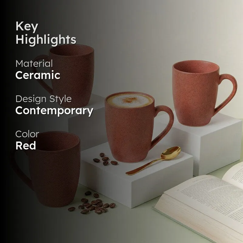 Sip & Style Ceramic Coffee Mug (Pastel Red/300 mL Each) - Set Of Four media 2