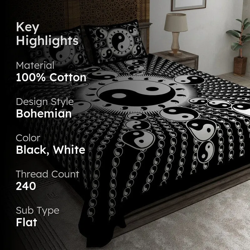 Petalza Cotton Bedsheet (Black,White) - 240 TC media 2