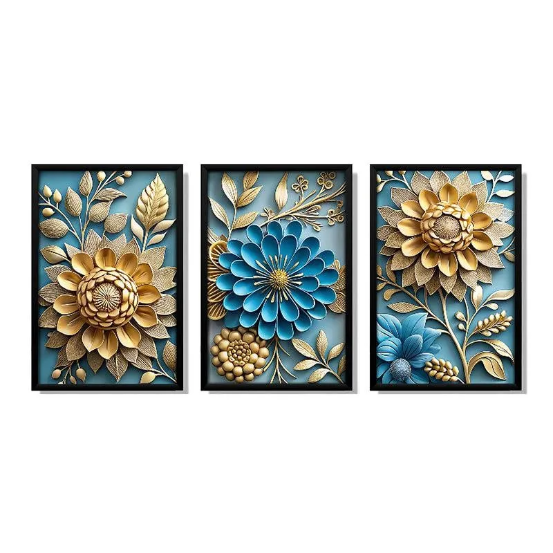 Cerulean Gold Wall Art With Frame - Set Of Three media 3
