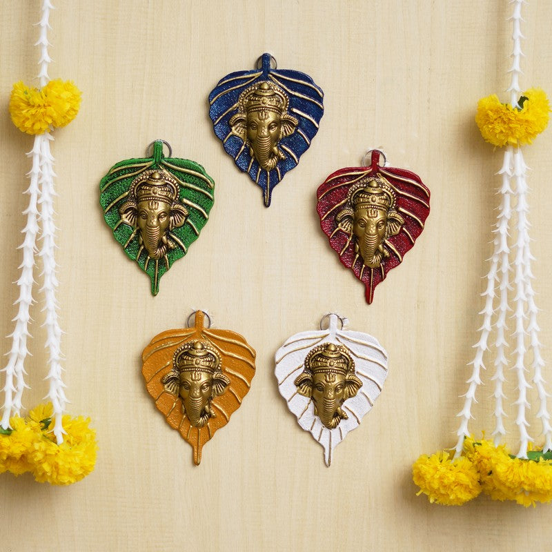 Leaf Ganesha Wall Accents - Set of Five