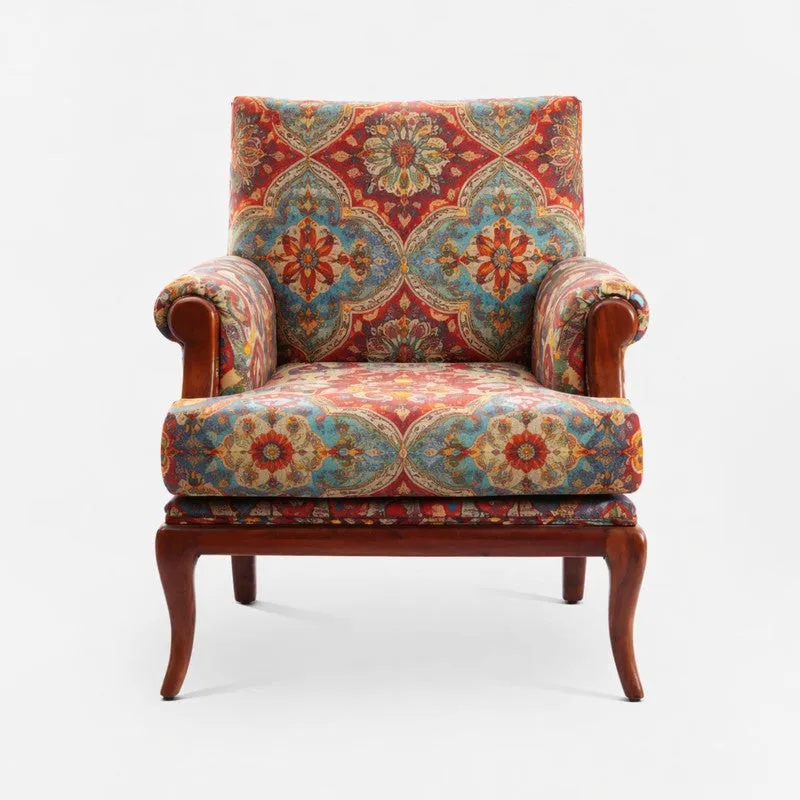 Aristora Teak Wood & Velvet Lounge Chair media 3