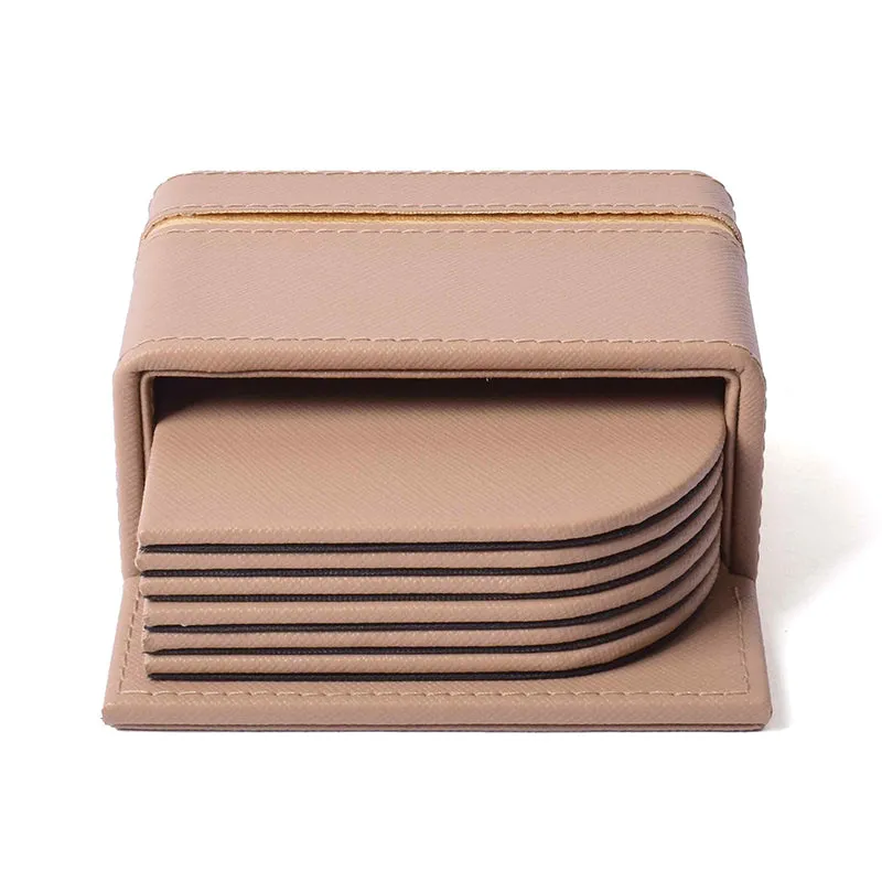 Ceastra Faux Leather Coaster (Beige) - Seven Piece Set media 7