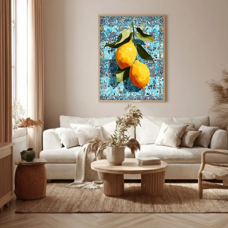 Zestara Lemon Foliage Canvas Wall Painting With Brown Frame media 5