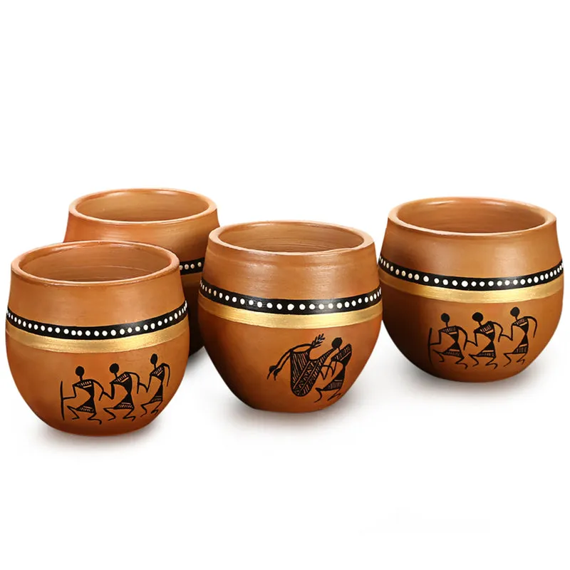 Warli Mesmerize Handpainted Kulhad (220 ML) - Set Of Four media 5