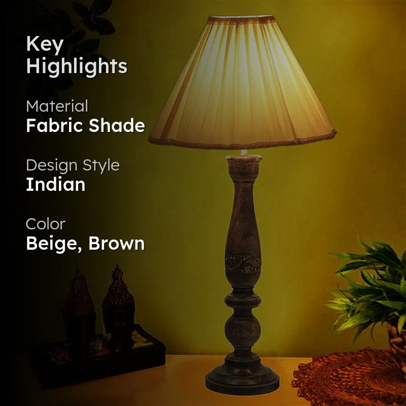 Nihara Nila Wooden Fabric Table Lamp - Beige,Brown media 2