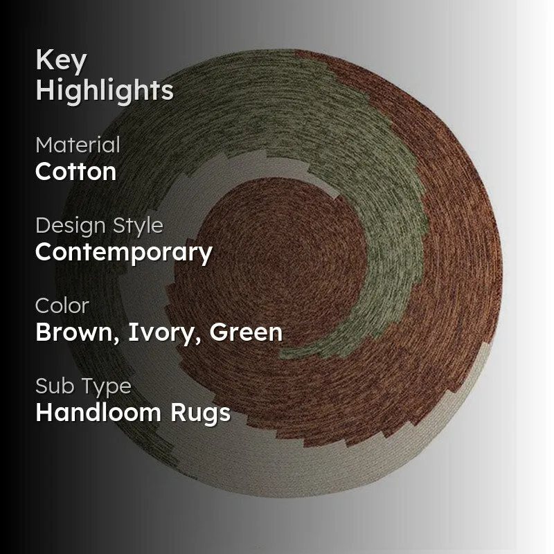 Spiro Round Cotton Cotton Rug - Green & Brown media 2