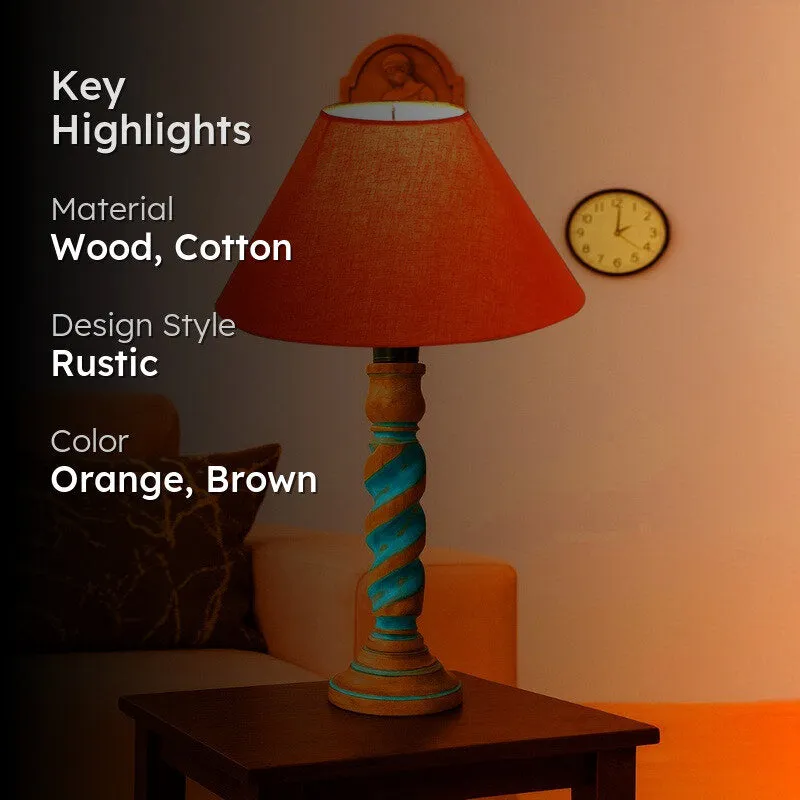 Elara Velin Wooden Table Lamp - Orange media 2