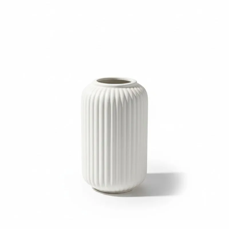 Floris Ribbed Flower Ceramic Vase - White media 3