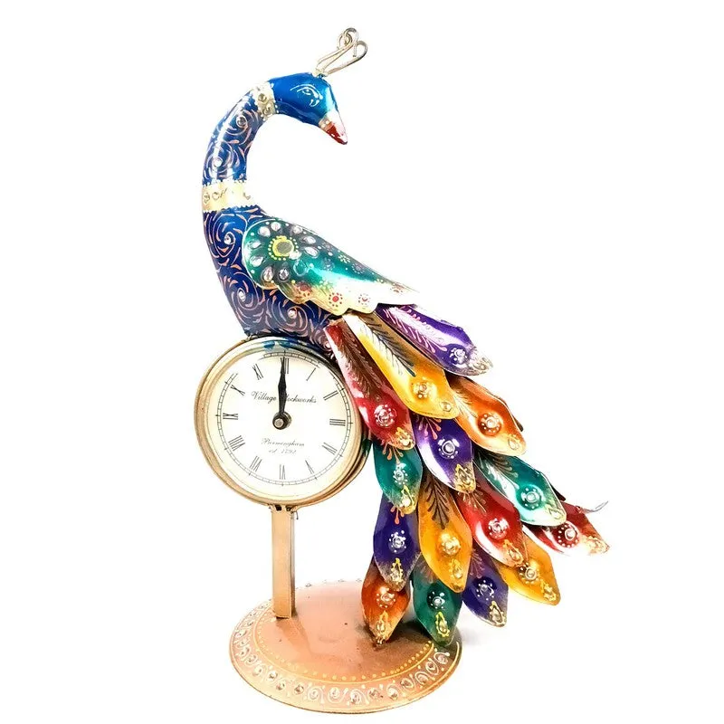 Multicolor Peacock Iron Table Clock media 3
