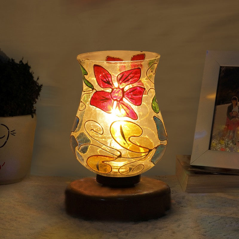 Pristella Mosaic Glass Table Lamp With Wooden Base - Multicolor