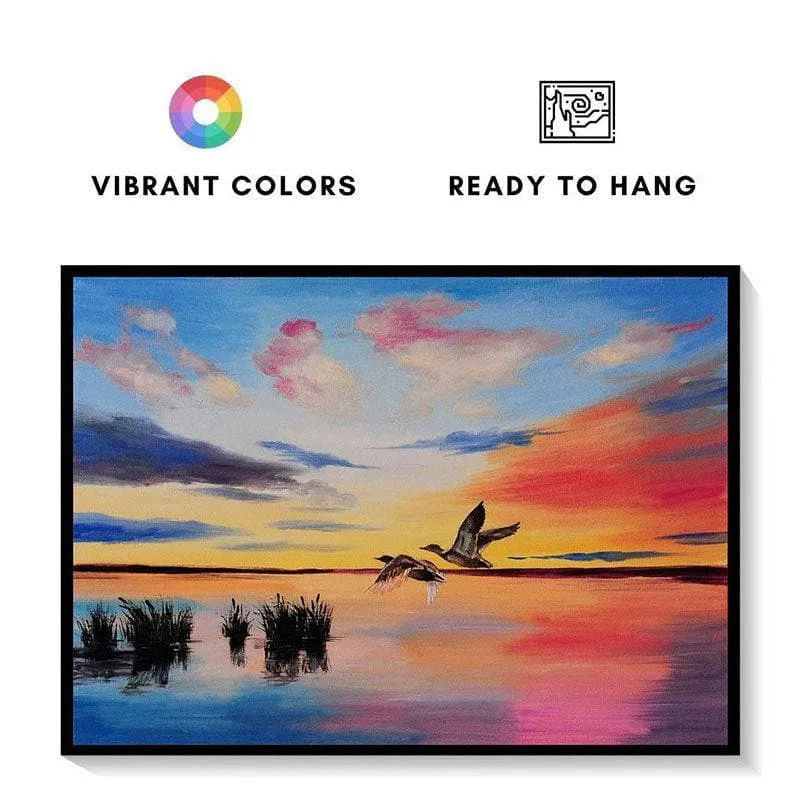 Cranes At Sunset Canvas Wall Painting - Black Frame media 4