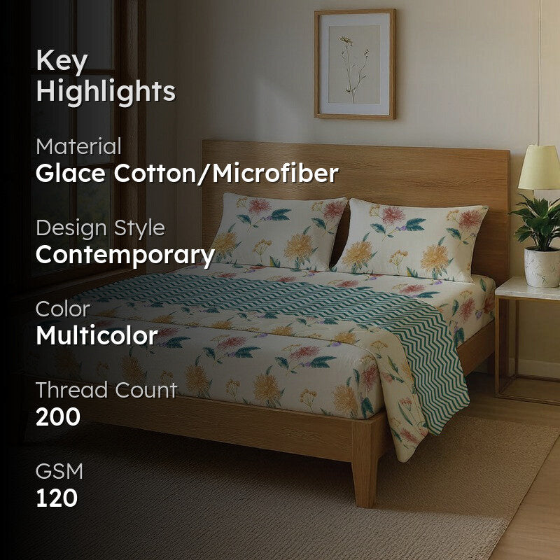 Urban Space Lunex Multicolor Glace Cotton,Microfiber Bedding Set (200 TC)  - Four Piece Set media 2