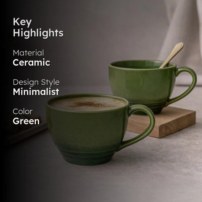 Whimsi Ceramic Coffee Mug (500 mL Each,Green) - Set Of Two media 2