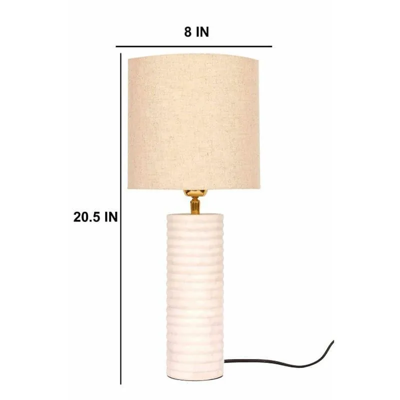 Spiral Hand Crafted Marble Fabric Table Lamp - Beige,White media 4
