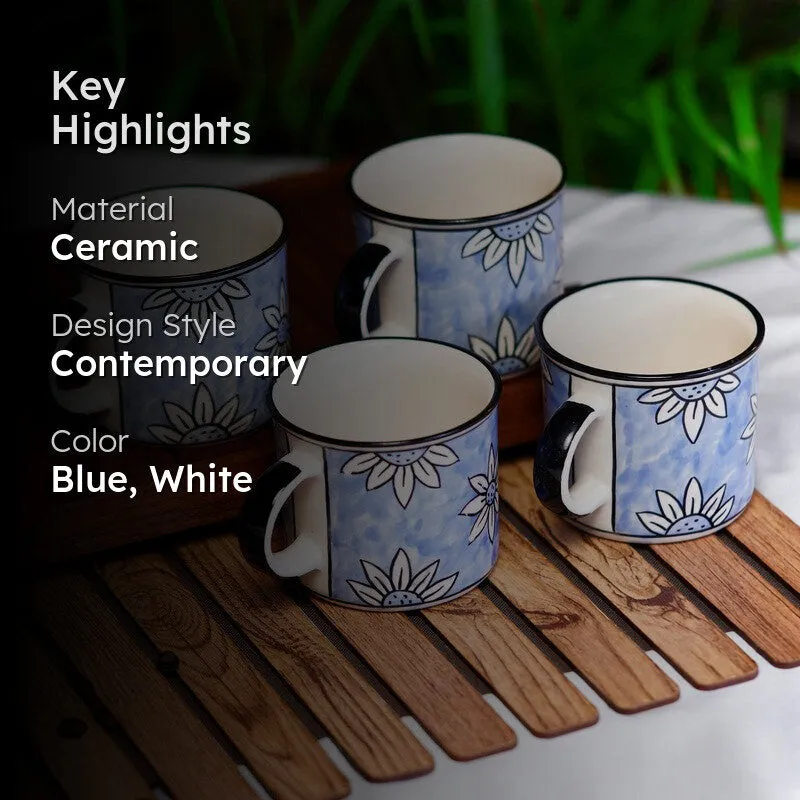 Ceramic Ceramic Coffee Mug (300 mL Each,Blue,White) - Set Of Four media 2