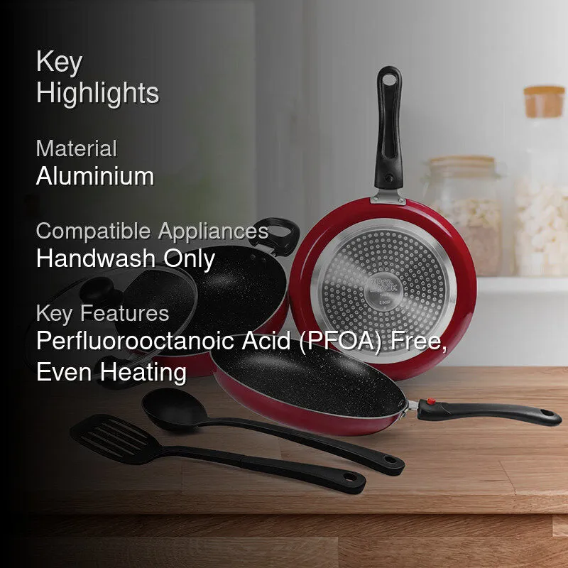 Milton Non-Stick Cookware Set (Red) - Five Piece Set media 2