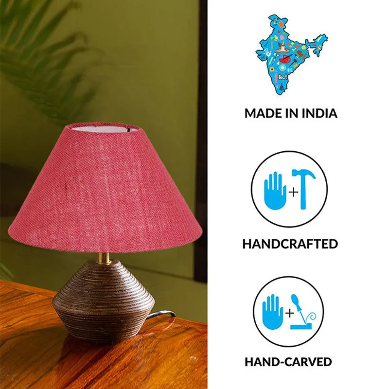 Yami Cone Wooden Table Lamp With Jute Shade - Brown,Pink media 5
