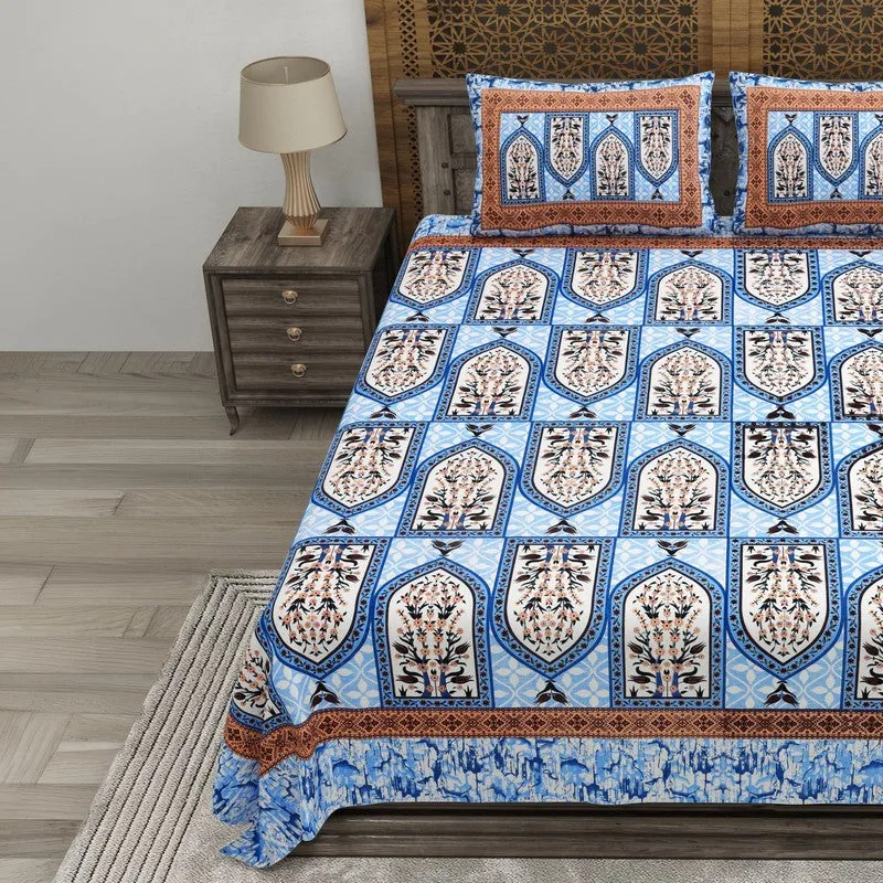 Rangza Cotton Bedsheet (Blue,Brown) - 240 TC media 3