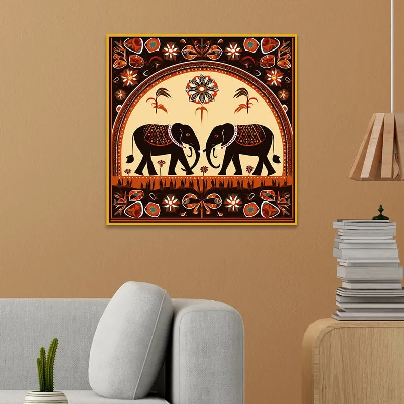 Tribal Haathi Duo Canvas Wall Art With Frame media 1