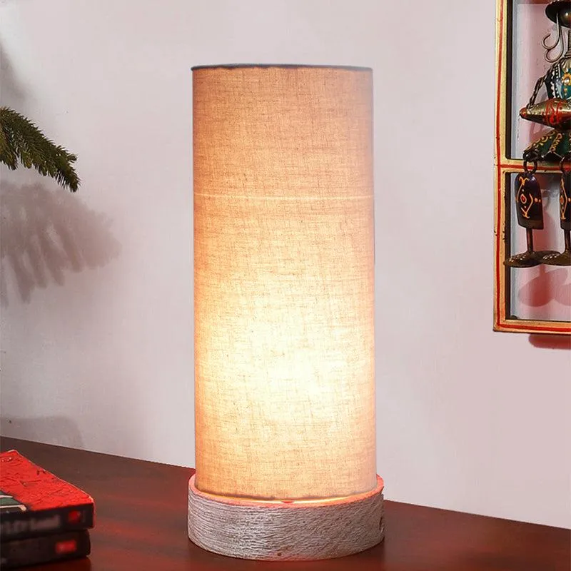 Ocra Tower Wooden Table Lamp - Grey,White media 1