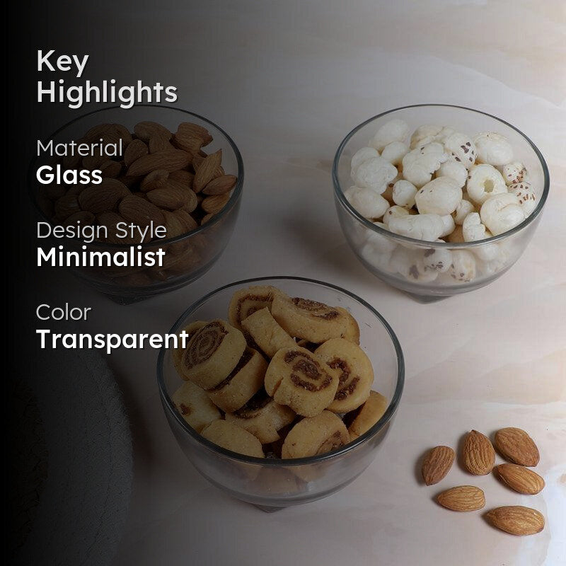 Kublai Glass Snack Bowl (300 ML) - Set Of Three media 2