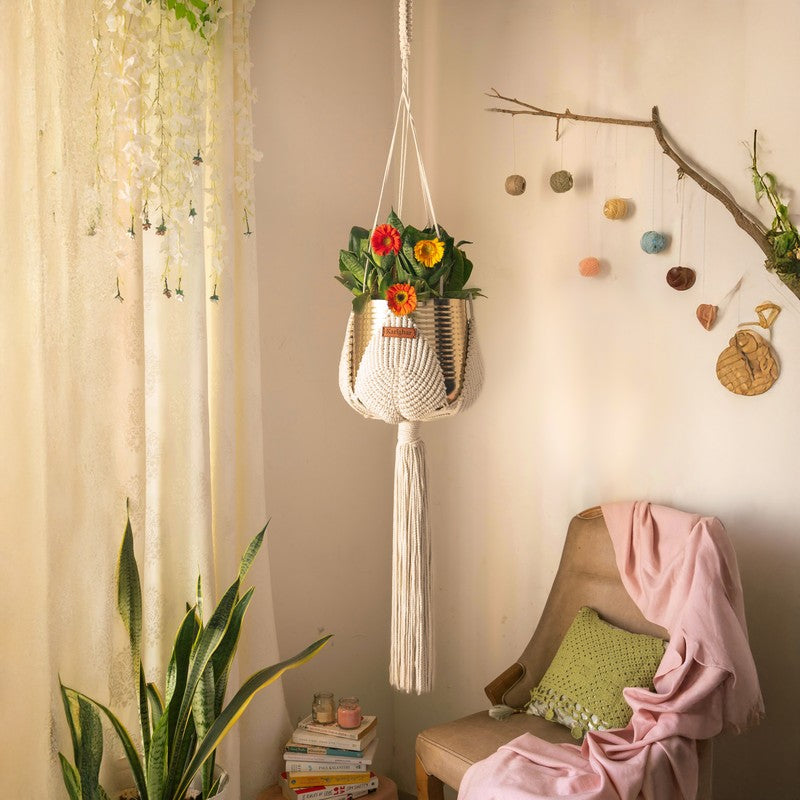 Ivory Hand-Knotted Hanging Planter