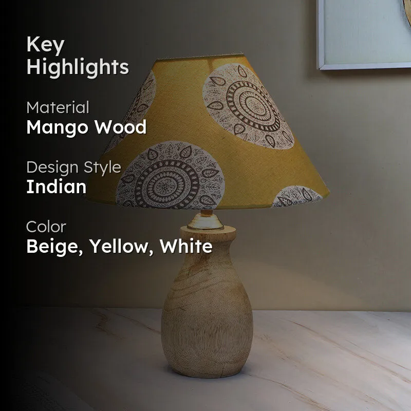 Mandala Merry Curve Printed Mango Wood Table Lamp - Beige,Yellow,White media 2