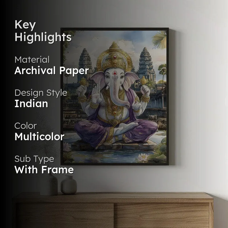 Divine Gajavaktra Spiritual Archival Paper Wall Painting With Frame - Black media 2