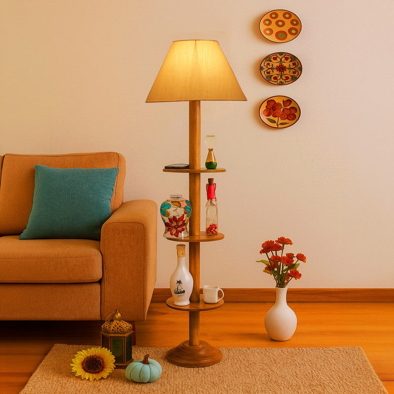 EclipseNova Light Wooden Floor Lamp - White