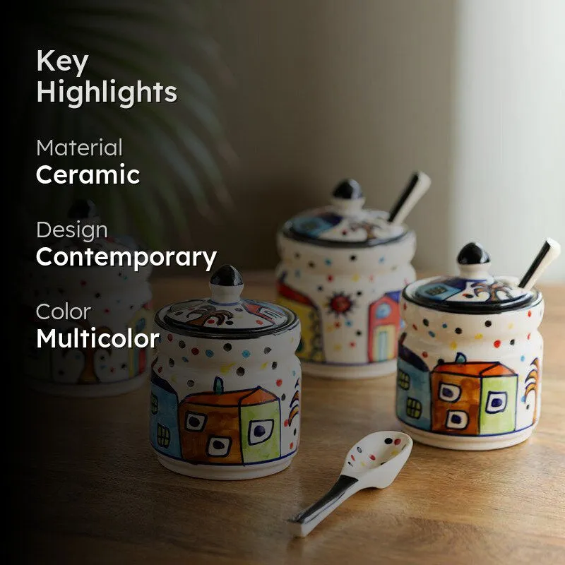 Coastal Cottage Handpainted Ceramic Jar With Spoon (280 ML) - Eight Piece Set media 2