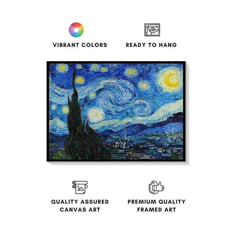 The Starry Night Canvas Painting By Vincent Van Gogh - Black Frame media 4
