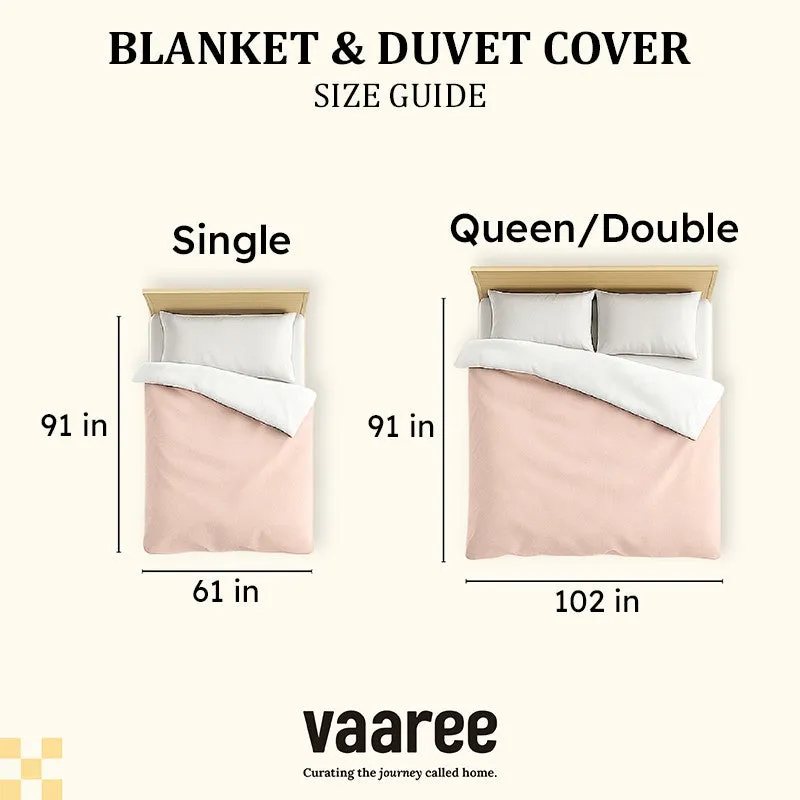 Size guide showing Single and Queen/Double duvet cover proportions.