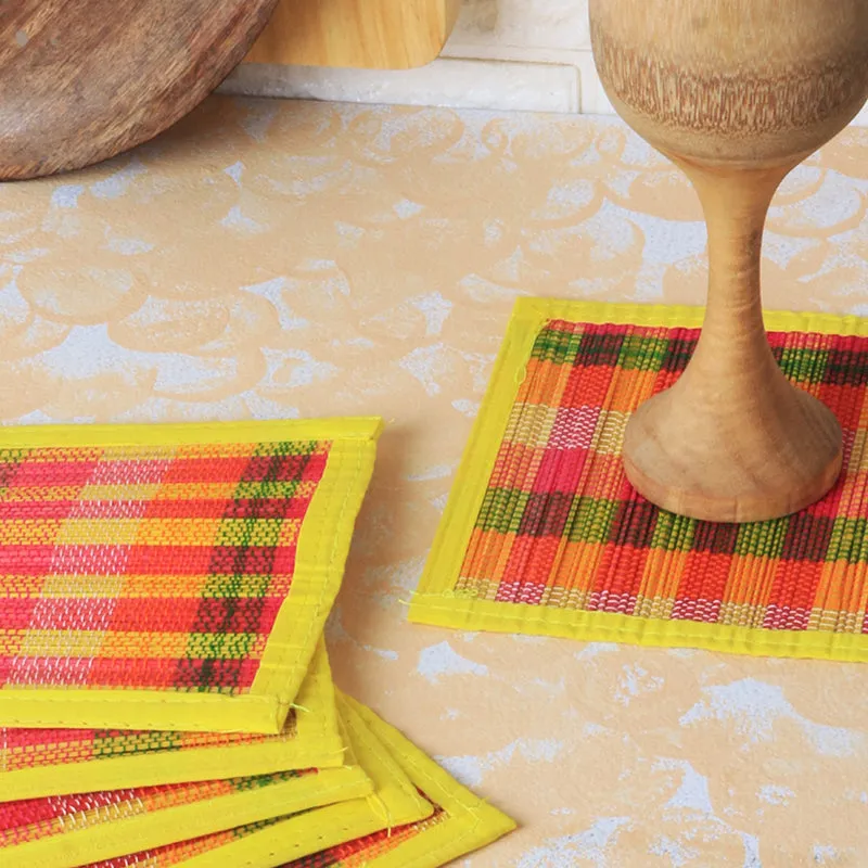 Chequered Zen Bamboo Coaster (Yellow) - Set Of Four media 4