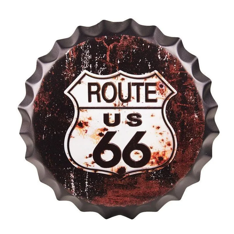 Route Us 66 Retro Bottle Cap Metal Wall Accent media 3