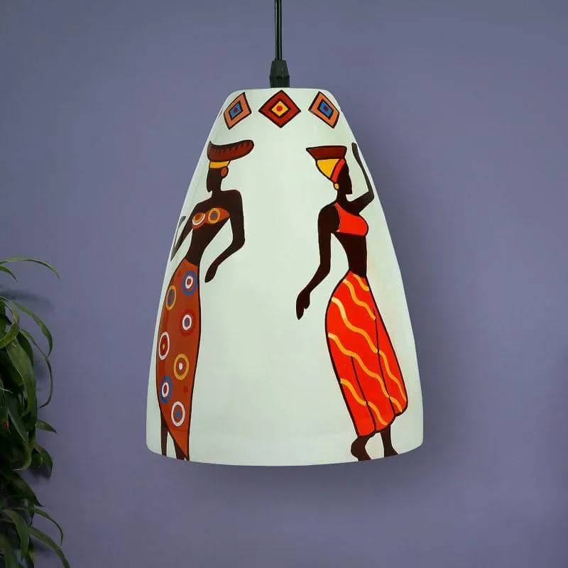 Tribal Tune Hand Painted Glass Ceiling Lamp media 3