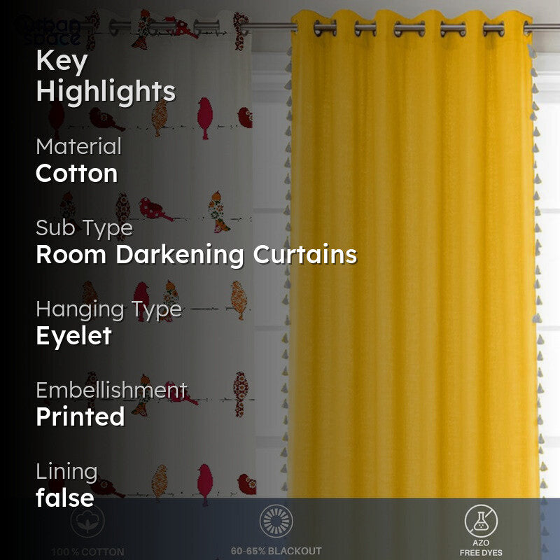 Urban Space Humming Bird Curtains (Yellow) - Set Of Four media 2