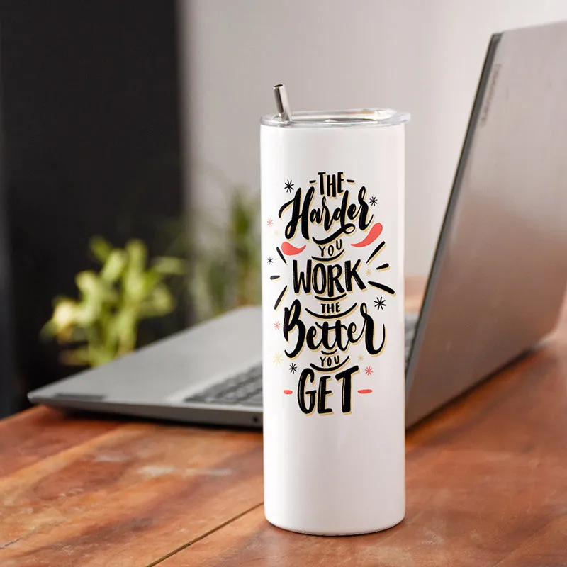 Work Hard Steel Tumbler With Lid & Straw - 490 mL media 1