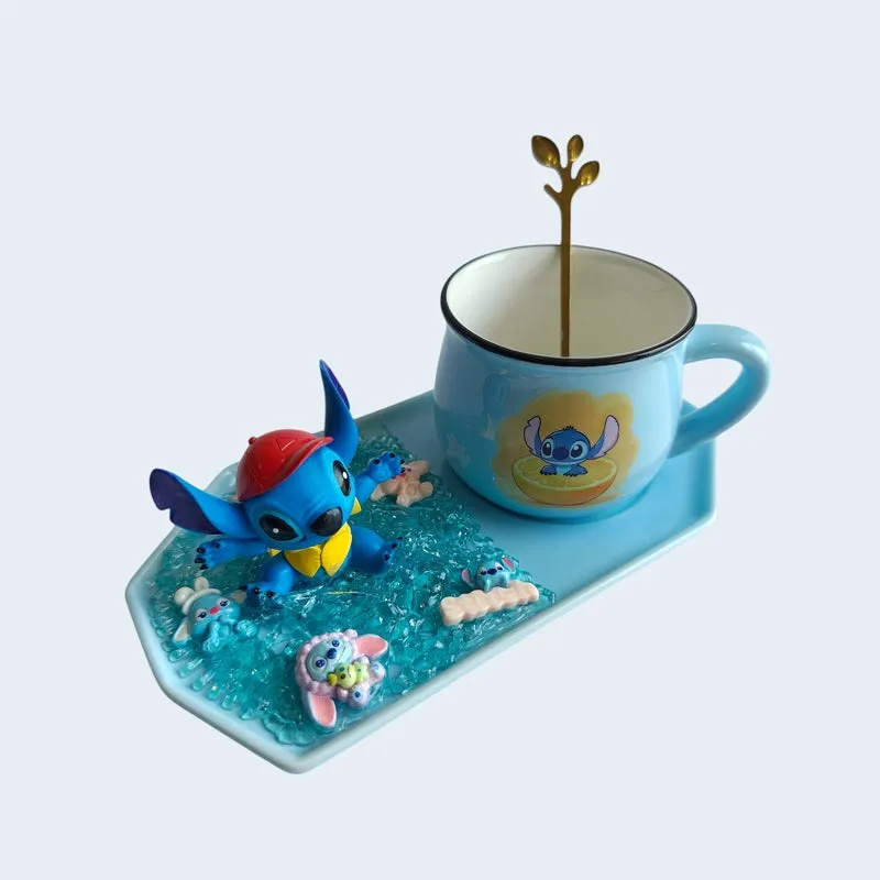 Citrus Splash Stitch Ceramic Coffee Mug With Tray (180 mL) - 5