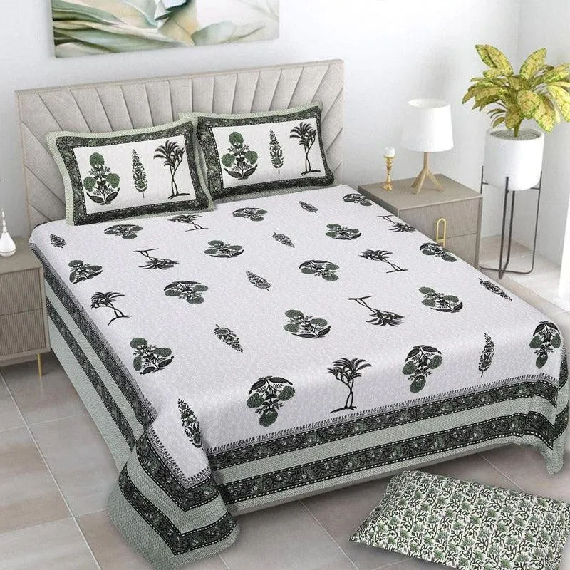 Pamia Ethnic Cotton Bedsheet (Olive Green) - 160 TC media 1