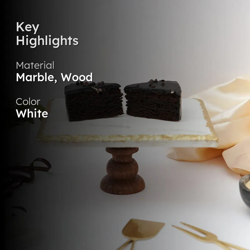 Levora Marble Cake Stand With Wooden Base media 2