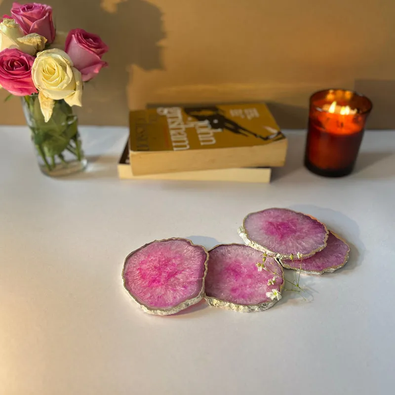 Silasa Handcrafted Crystal Agate Coaster (Pink) - Set Of Four media 4